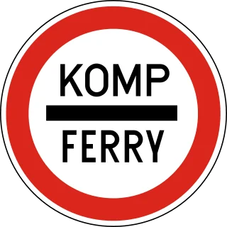 Kötelező megállás – Komp KRESZ-tábla