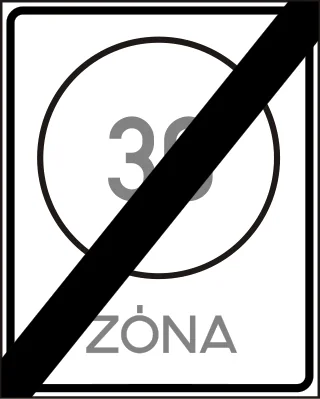 Korlátozott sebességű övezet vége KRESZ-tábla