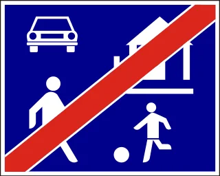 Lakó-pihenő övezet vége KRESZ-tábla